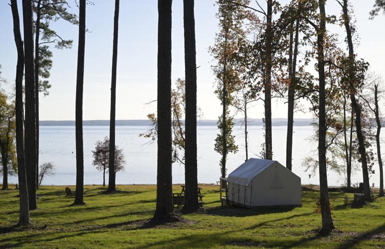 North Toledo Bend State Park glamping tent by lake