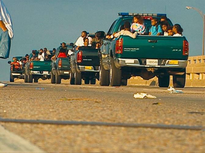 Caravan of evacuees during Hurricane Katrina