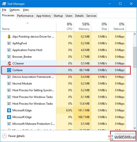 Cortana and Task Manager