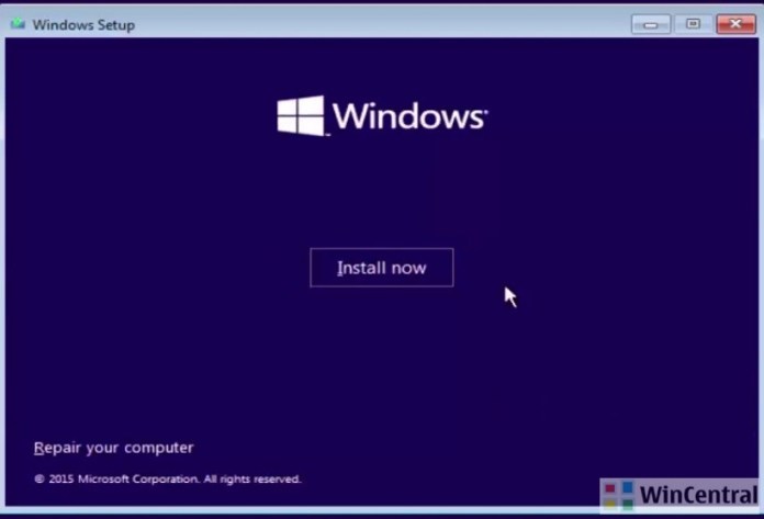 Windows 10 Install screen