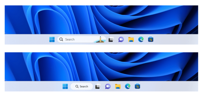 Example of different treatments we are trying out for how search looks on the taskbar.