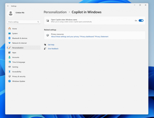 New Copilot Settings page.