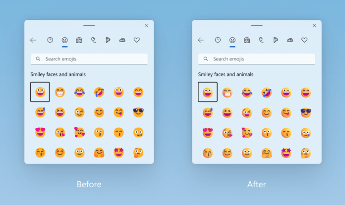 Before and after of the updated color format for emoji.