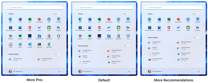 You can now configure Start to show more pins or more recommendations based on your preference. 