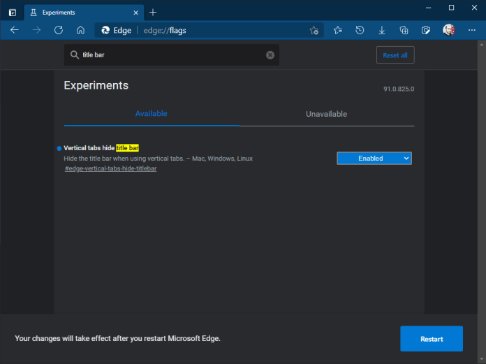 Vertical tabs hide title bar in Edge